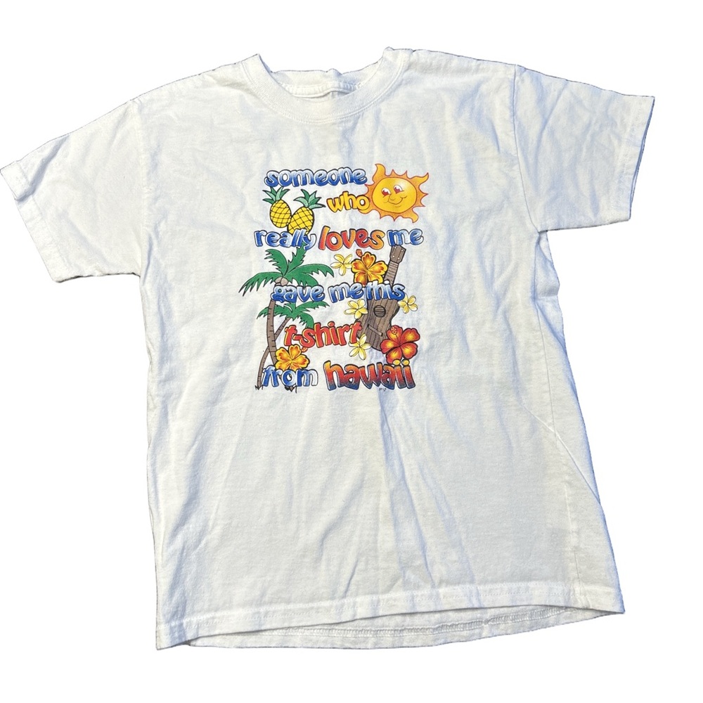 Hanes White Kids Hawaii T-Shirt with Tropical Print Size Youth Small
